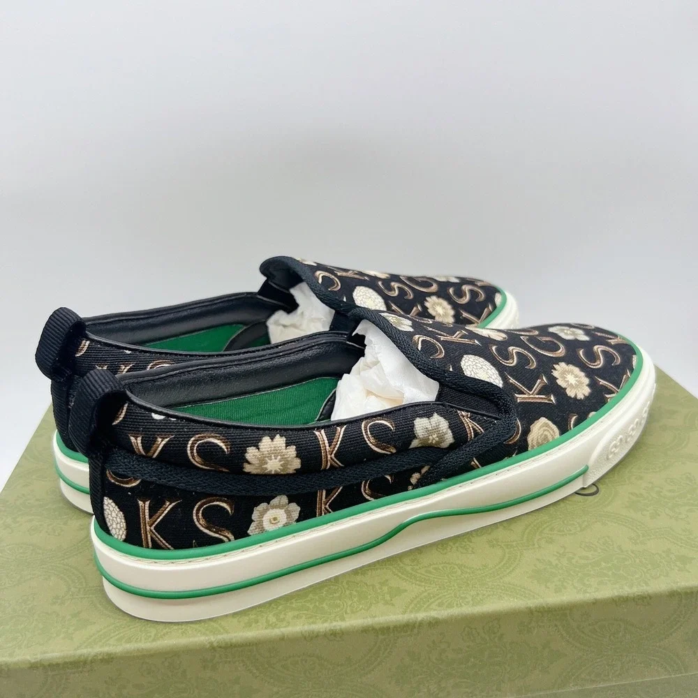 GUCCI Tennis 1977 Sneaker Ken Scott Print Mens Loafer Black White UK 8.5 US 9